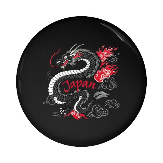 Majestic Japanese Dragon Tattoo Style Art design Pin Buttons