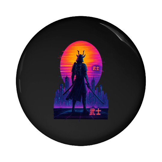 Neon Samurai - Cyberpunk Warrior Art Pin Buttons