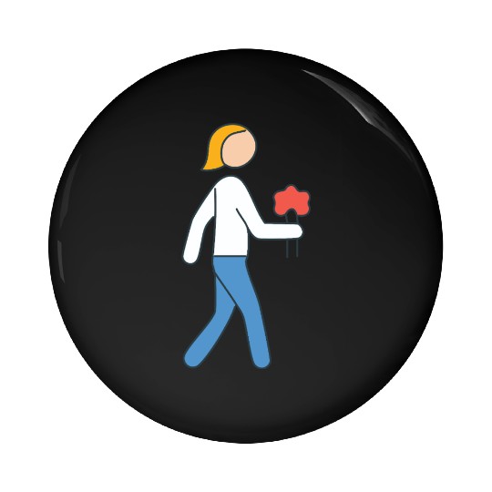 Person walking with flowers in hand Pin Buttons