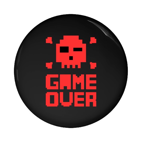 Retro Pixel Game Over Skull Red Gamer Graphic Pin Buttons
