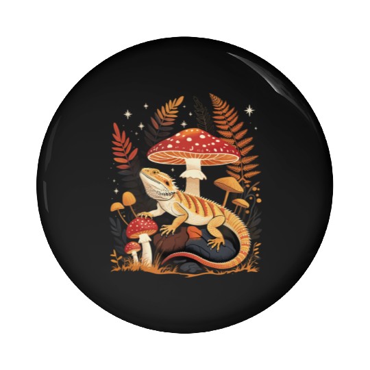 Cute Pogona Reptile Cottagecore Mushroom Bearded Pin Buttons