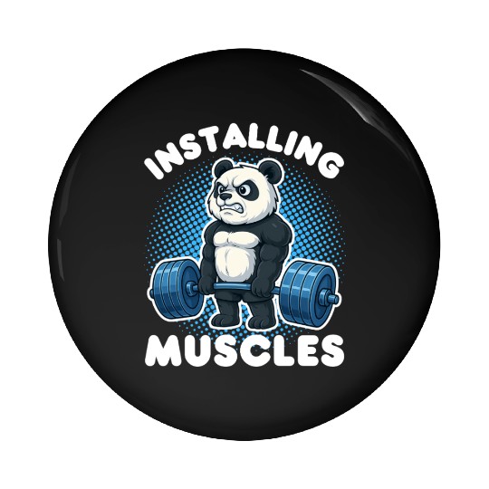 Installing Muscles Funny Gym Panda Weightlifting Pin Buttons