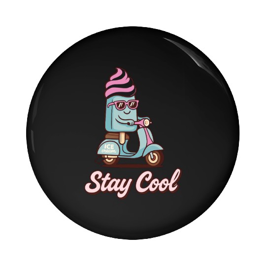 Stay Cool – Ice Cream on Scooter Pin Buttons