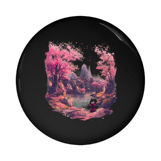 Meditative Cherry Blossoms Idyll Zen Nature Asian Pin Buttons