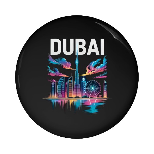 Dubai Skyline Neon Art Pin Buttons