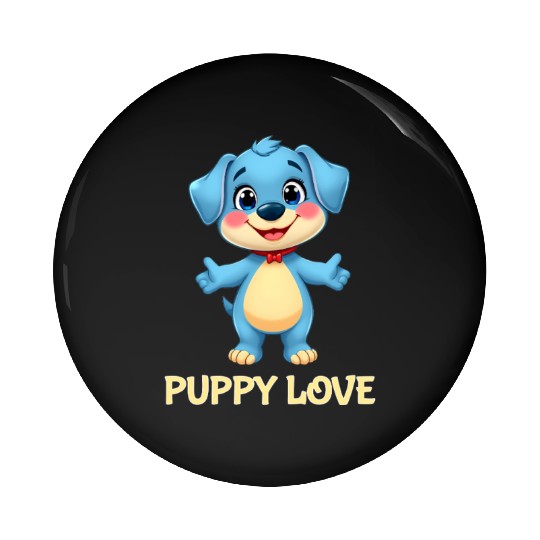 Blue Puppy Love Cartoon - Playful Pet Character Pin Buttons