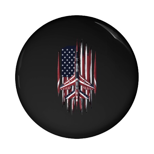 Patriotic Fighter Jet American Flag Art Pin Buttons