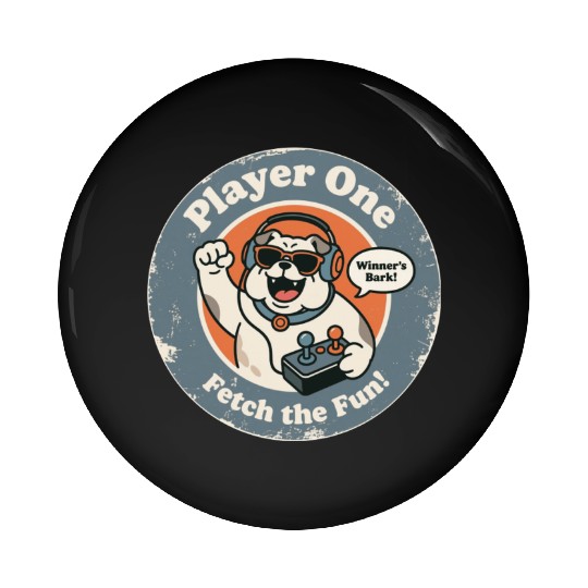 Retro Gaming Dog Winner s Bark Vintage Graphic Pin Buttons