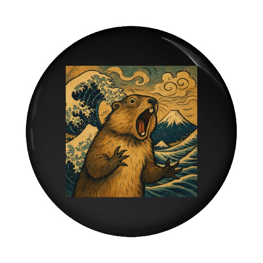 The Great Scream off Kanagawa – Marmot Overboard Pin Buttons