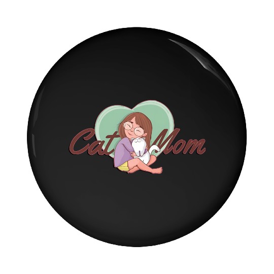 Cat Mom SVG – Girl Hugging White Cat with Heart Pin Buttons
