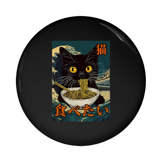 Cat Ramen Japanese Graphic Art Kawaii Kitty Anime Pin Buttons