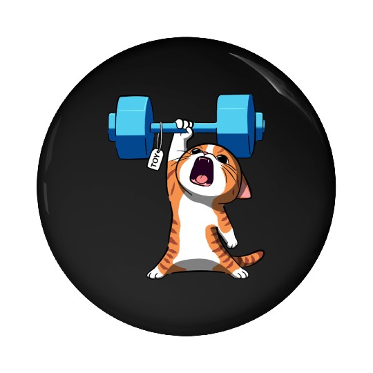 Workout Strength! Tiny Warrior Cat Huge Muscles. Pin Buttons