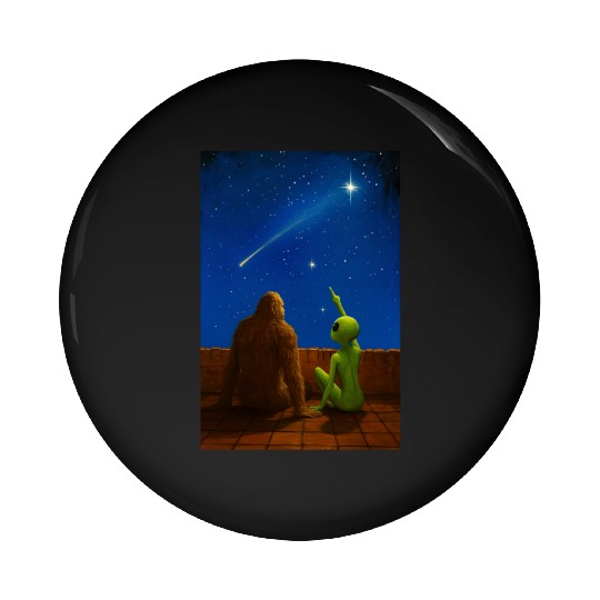 Alien and Bigfoot Enjoying the Night Sky During a Pin Buttons