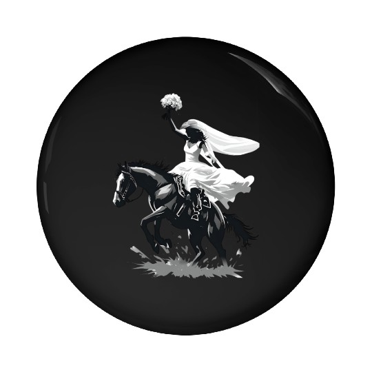 Western Cowgirl Bride on Bucking Horse – Grayscale Pin Buttons