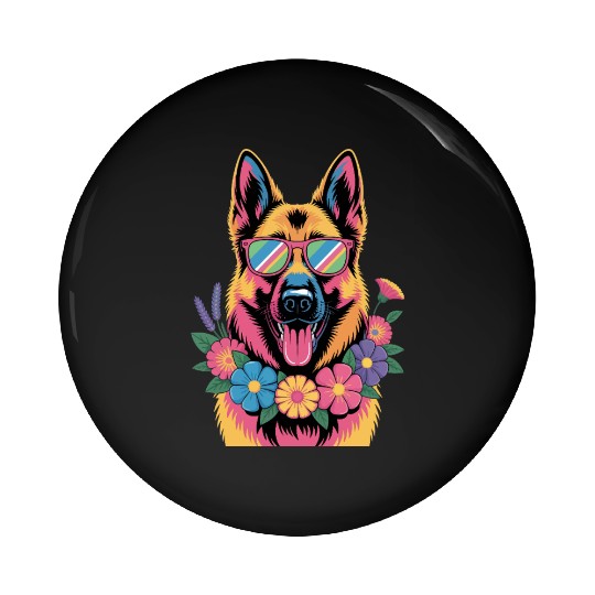 Cool German Shepherd in Neon Shades Pin Buttons