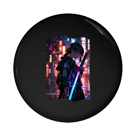 Cyberpunk Samurai Girl Pin Buttons