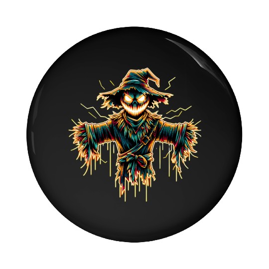 Neon Scarecrow – Haunted Harvest Glow Pin Buttons