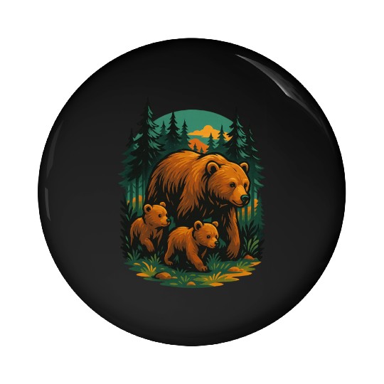 Mama Bear and Cubs Forest Pin Buttons – Bold Wildlife