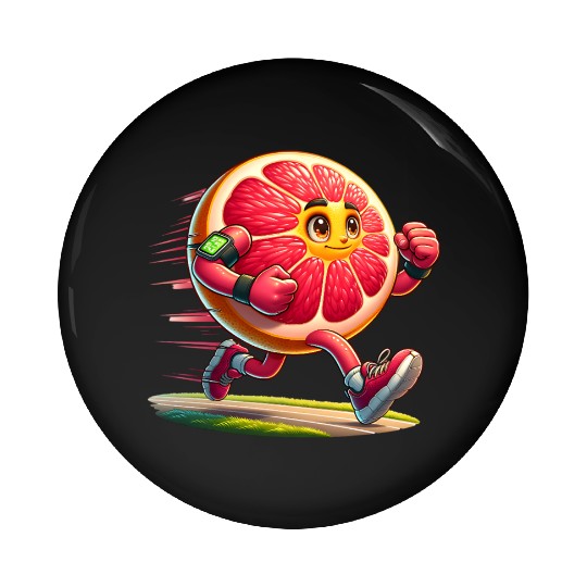 Running Grapefruit Power – Sporty Citrus in Motion Pin Buttons