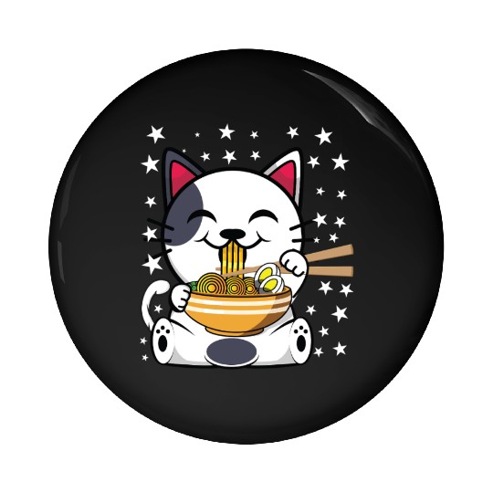 Cat Ramen Japanese Funny Japanese Kawaii Black Cat Pin Buttons
