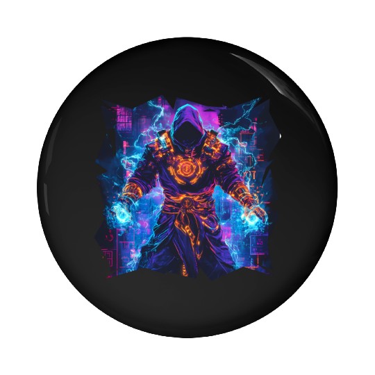 Bright Magician With Energy Aura In Neon Colors Pin Buttons