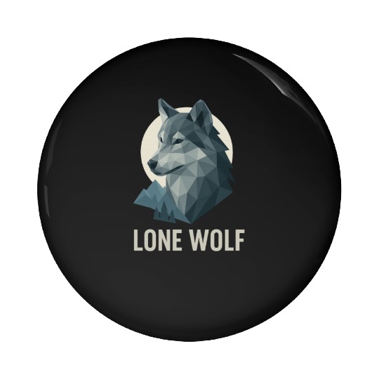 Lone Wolf – Geometric Wolf Head under Moon Wildern Pin Buttons