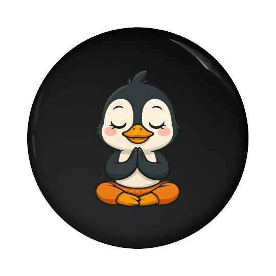 Cute penguin meditation yoga relaxation inner peac Pin Buttons