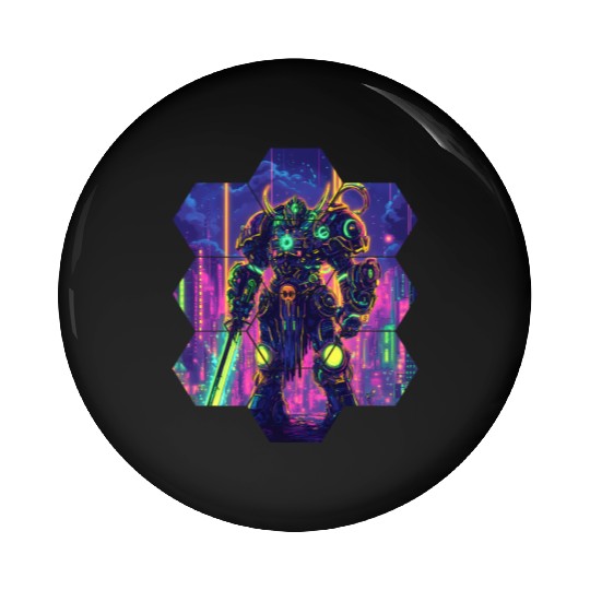 Bright Sci Fi Warrior In Neon Colors Pin Buttons