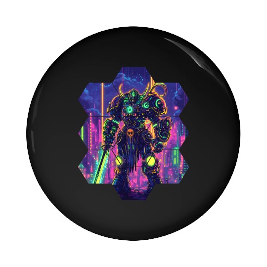 Bright Sci Fi Warrior In Neon Colors Pin Buttons