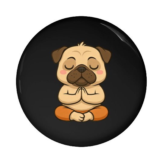 Cute pug yoga meditation relaxation cartoon Pin Buttons