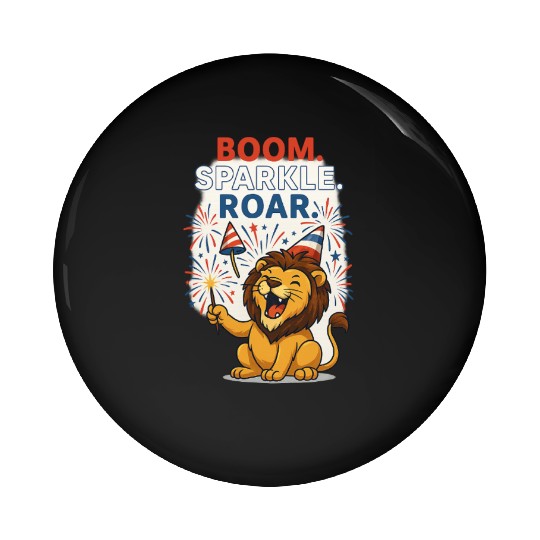 Boom Sparkle Roar – Cute Patriotic Lion with Firew Pin Buttons