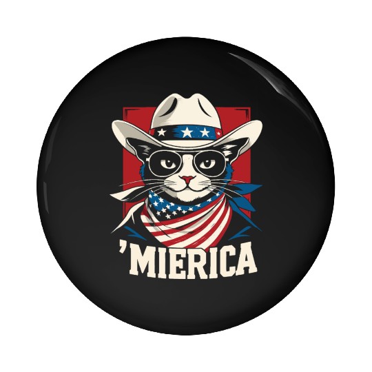 Funny Patriotic USA Pride 'Merica Cat Lovers Pin Buttons
