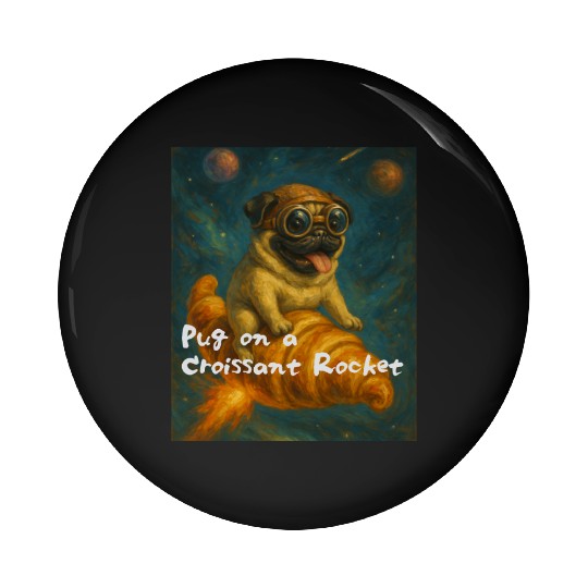 Pug on a Croissant Rocket Pin Buttons