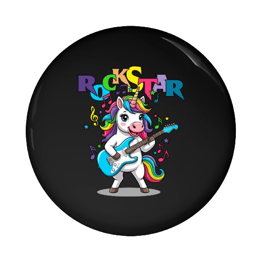 Rockstar Unicorn Playing Rainbow Guitar Pin Buttons