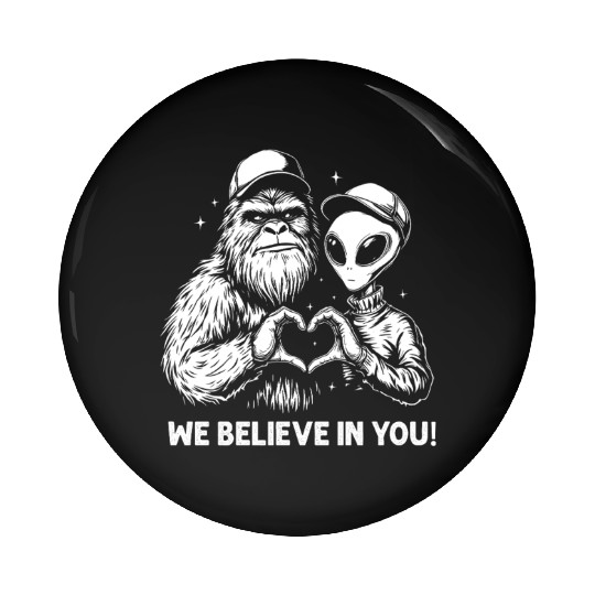 Alien Bigfoot Heart Hands Cryptid Funny Pin Buttons