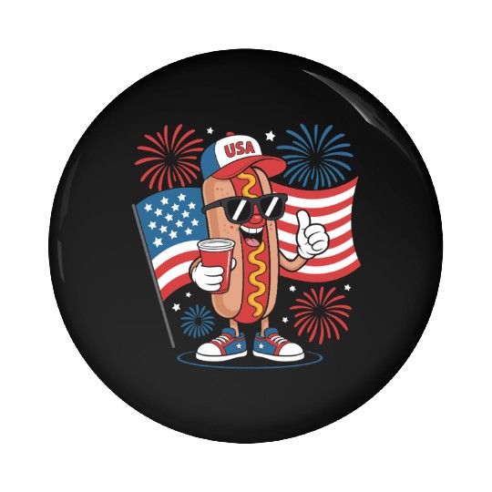 4th Of July Hotdog American Flag Patriotic Firewor Pin Buttons