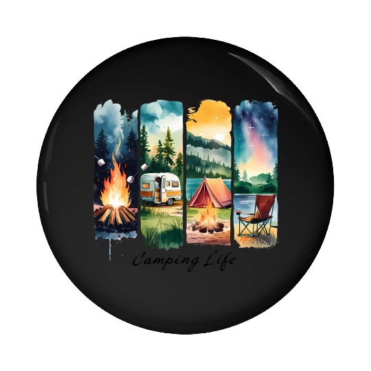 Brushstroke Camping Life Pin Buttons