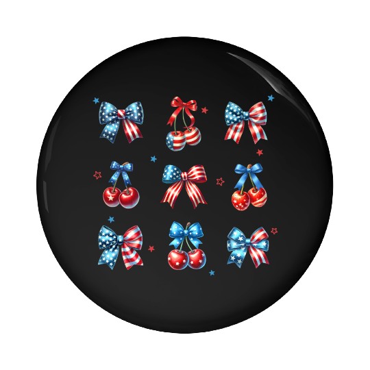 America Cherry Bow 4th of July Pin Buttons