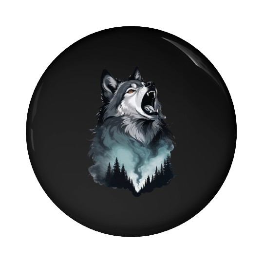 Howling Wolf Under the Northern Sky Pin Buttons
