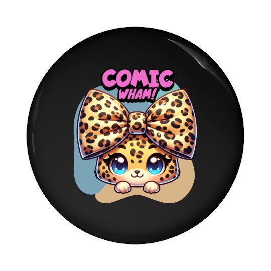 Comic Wham! – Cute Leopard with Giant Bow Pin Buttons