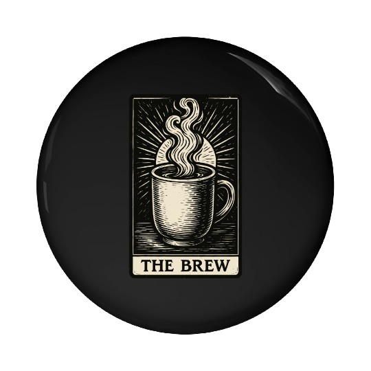 The Brew – Coffee Tarot Card in Vintage Ink Pin Buttons