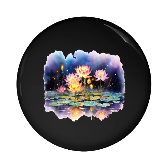 Retro Zen Lotus Firefly Night Pin Buttons