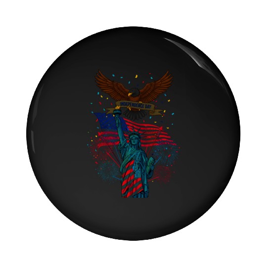 US flag with eagle and statue of liberty Pin Buttons