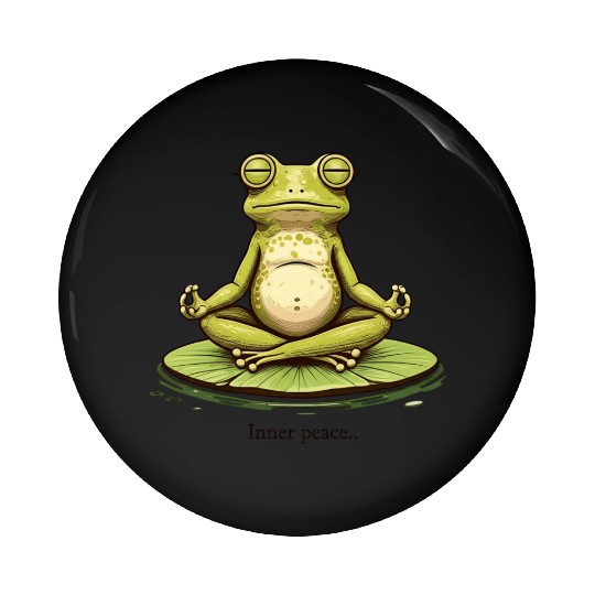 Funny Zen Frog Meditating on Lily Pad – Yoga Pin Buttons