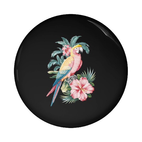 Tropical Parrot and Hibiscus Flowers Pin Buttons
