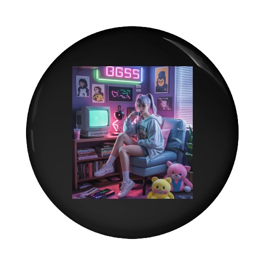 Y2K Gamer Girl Vibes – Retro Tech & Neon Room Aest Pin Buttons