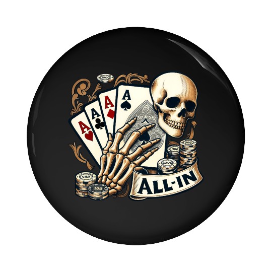 Casino Cards Gambling Skeleton Hand Gothic Pin Buttons