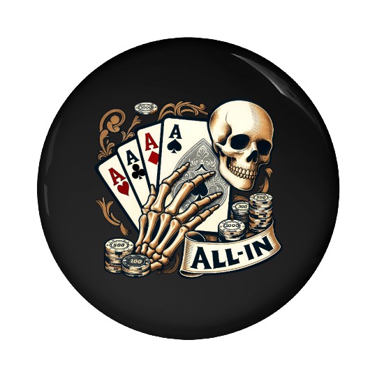 Casino Cards Gambling Skeleton Hand Gothic Pin Buttons