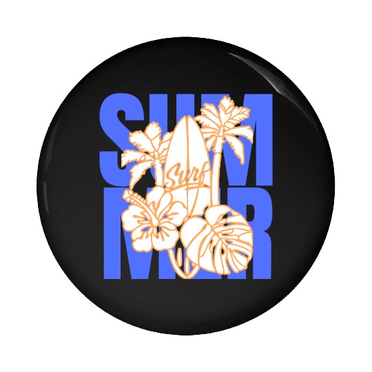 Summer Surfboard & Palm Tree Tropical Design Pin Buttons