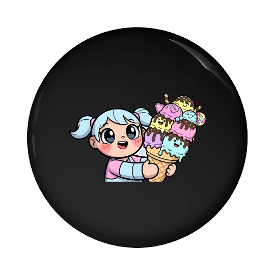 Sweet Dreams - Cute Girl Holding Giant Ice Cream Pin Buttons